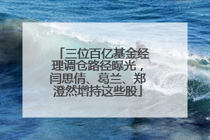 三位百亿基金经理调仓路径曝光，闫思倩、葛兰、郑澄然增持这些股